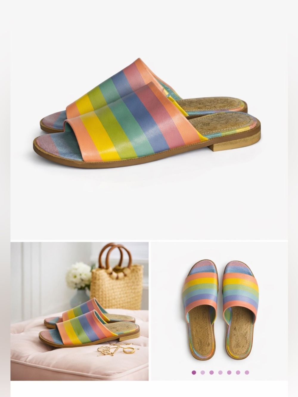 Kelsi Dagger Rainbow Slide Sandals Size 7 Multicolor Leather Flat